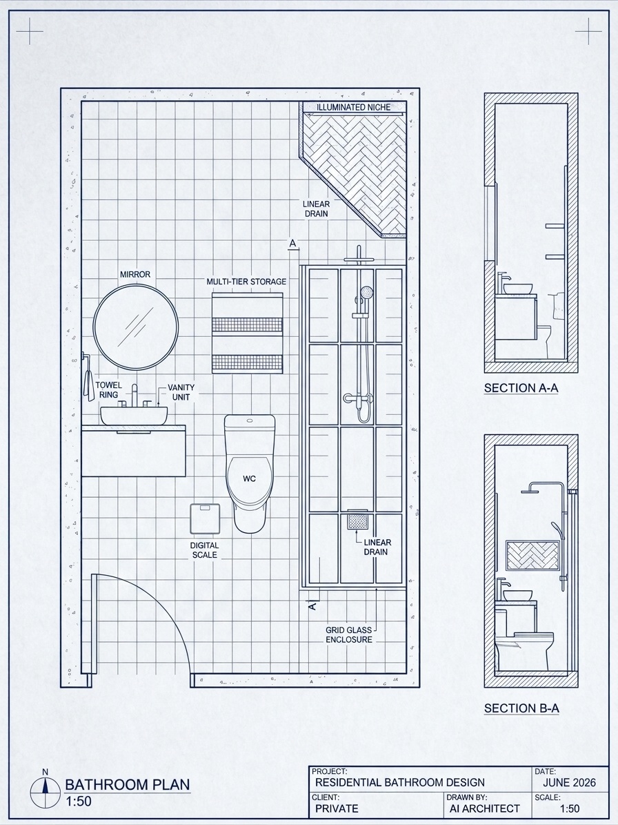 Opera Plaza bathroom — floor plan and blueprint